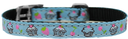 Cupcakes Nylon Dog Collar with classic buckle 3/8" Blue Size 16